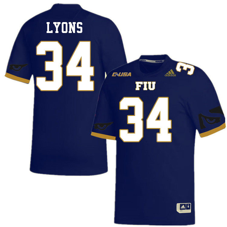 #34 Devonte Lyons FIU Jersey, Florida International University Panthers Football Jersey-Navy #34 Devonte Lyons FIU Jersey, Florida International University Panthers Football Jersey-Navy